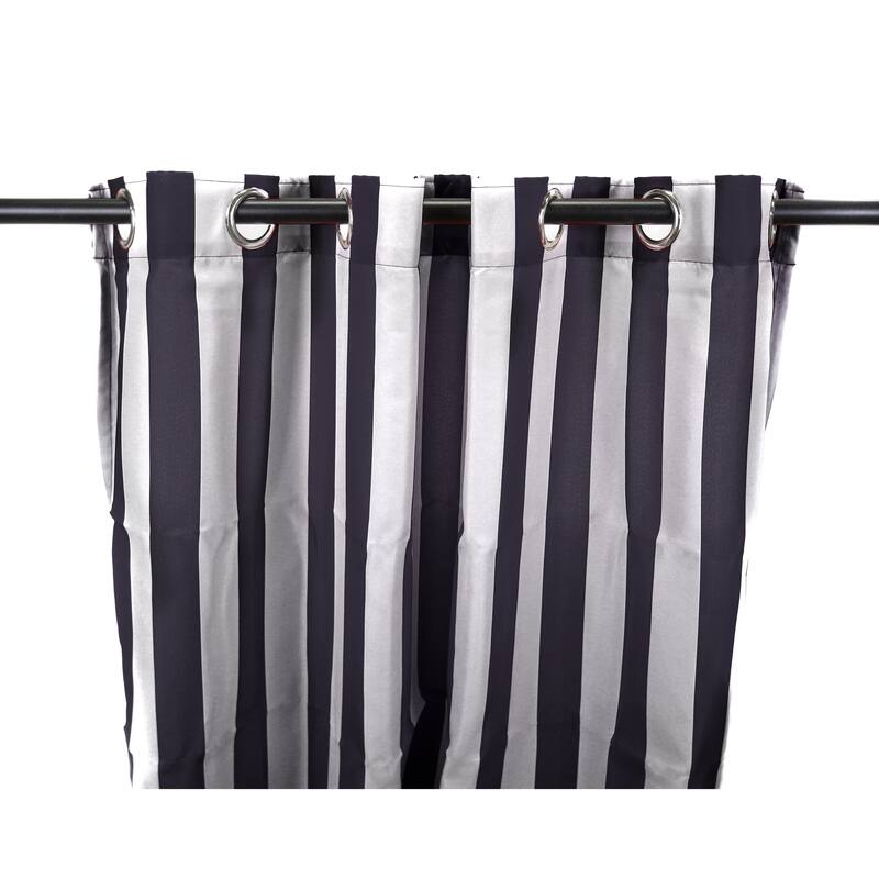 54" x 96" Solid Grommet Semi-Sheer Outdoor Curtain Panel - Black/White Stripe