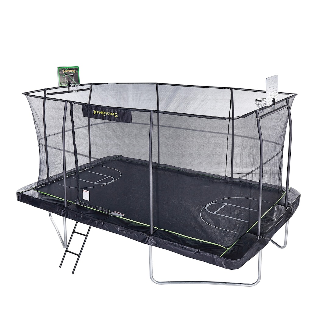 10x15 ft Rectangular Trampoline with Basketball Hoop - High-Bounce Performance Frame & Full Enclosure - 15