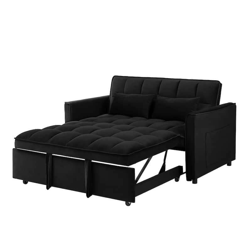 Loveseat Sofa with Pull-Out Bed, Versatile Convertible Sleeper Sofa Bed, 2 Seater Upholstered Couch with Adjustable Backrest