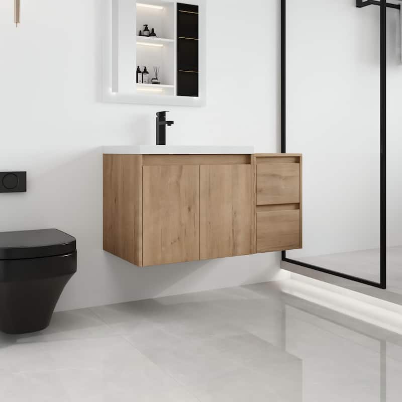 Malwee 36"/48"/60" Floating Bathroom Vanity,Wall Mounted Bathroom Vanity with Sink,Soft Close Door and Drawer - 35.4"×18.1"×20.5"