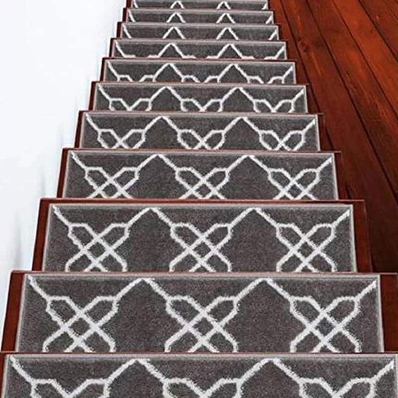 SUSSEXHOME Zigzag Collection Stair Treads Polypropylene 9"x28" - 7-PACK - Gray