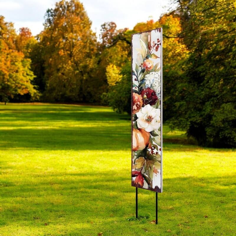 HomeRoots 42" Burgundy Off White And Orange Solid Wood Pumpkin Garden Stake - Orange/White/Red - Wood