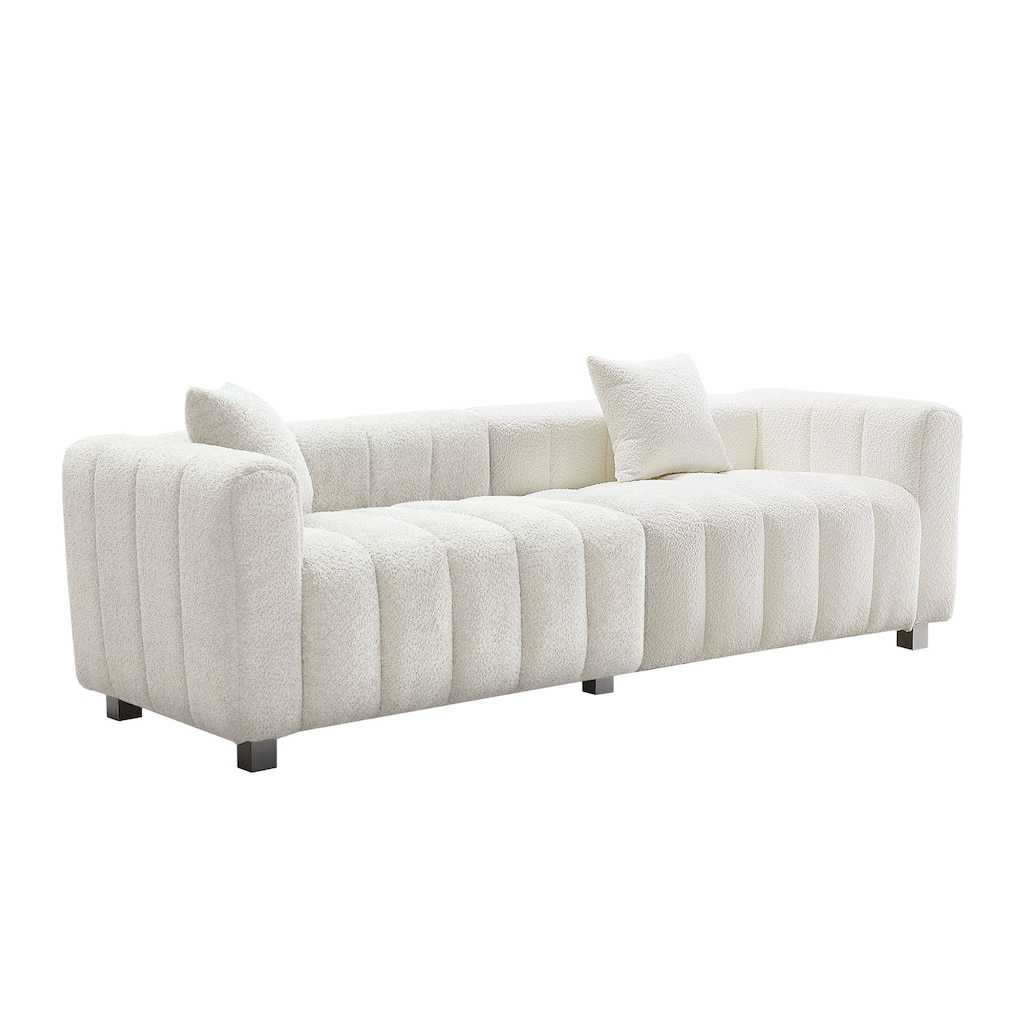 87.4" Premium Velvet Sofa 3-Seater Loveseat, Modern Bubble Upholstered Couch with Metal Base Legs and 2 Pillows