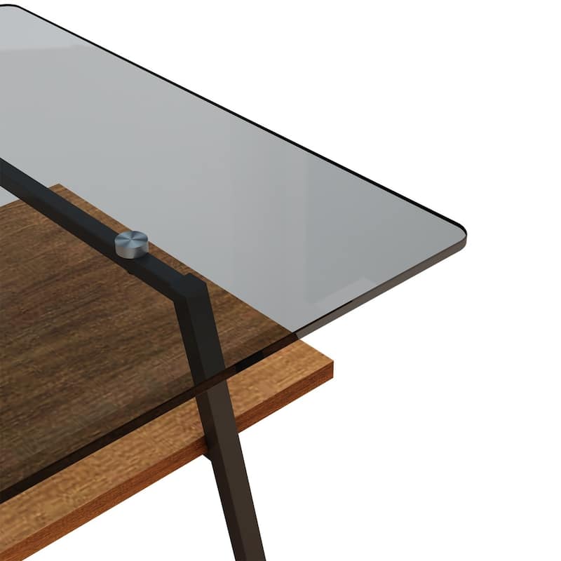 38.58" Tempered Glass Tabletop Rectangle Coffee Table with Metal Legs