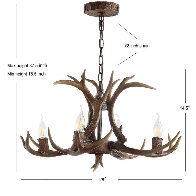 Apollo 26" Adjustable Resin Antler 4-Light LED Chandelier, by JONATHAN Y