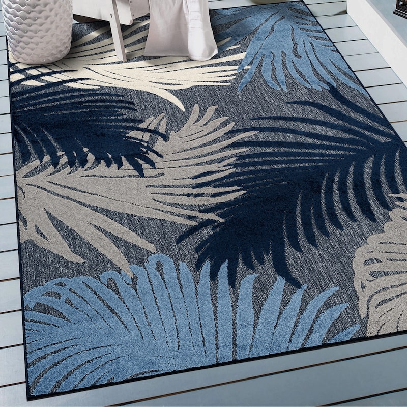 World Rug Gallery Tropical Floral Indoor/Outdoor Area Rug - 4' x 6' - Dark Blue
