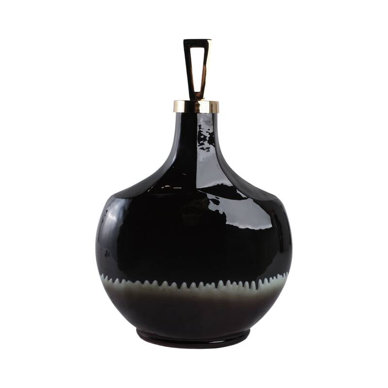 Glass Decorative Vase Modern Sculptural Metal Accent Artisan Details