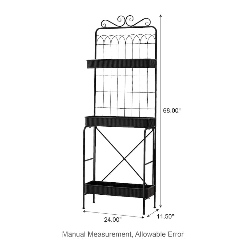 Glitzhome 68"H 3 Tier Shelving Black Metal Plant Stand Kitchen Shelf Multifunctional Storage Rack for Indoor Outdoor