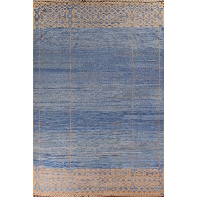 Blue Moroccan Oriental Large Area Rug Hand-Knotted Wool Carpet - 12'0" x 15'7"