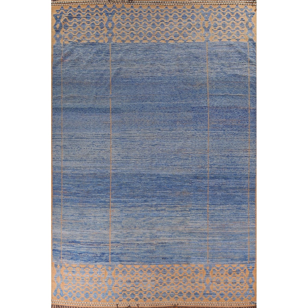 Blue Moroccan Oriental Large Area Rug Hand-Knotted Wool Carpet - 12'0" x 15'7"