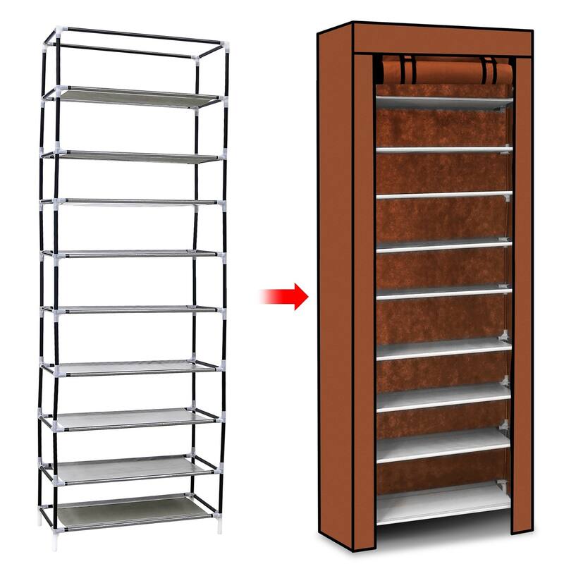10 Tiers Shoe Cabinet Dustproof Shoe Rack Fabric Holding 27 Pair Shoes