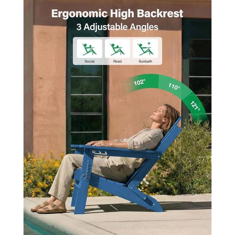 WINSOON Outdoor All-Weather HDPE Folding Adirondack Chair with Cup Holder & Adjustable Back Set of 2