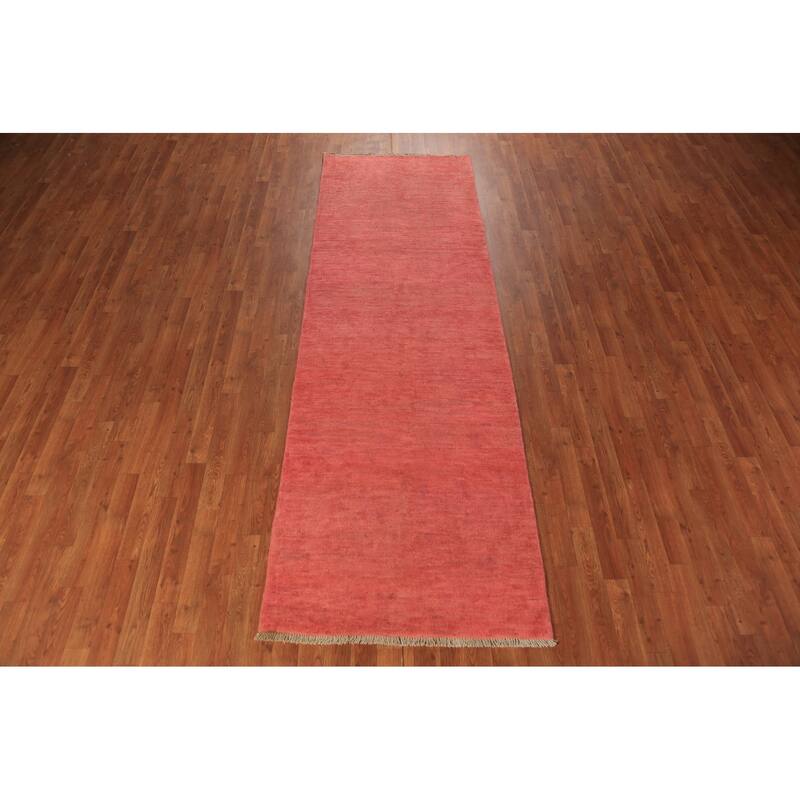 Pink Gabbeh Runner Rug Hand-Knotted Wool Carpet - 3'2" x 9'9"