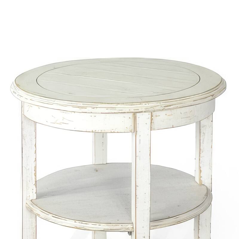 Rena Side End Table with 2 Shelves, 24 Inch Round White Mahogany Wood