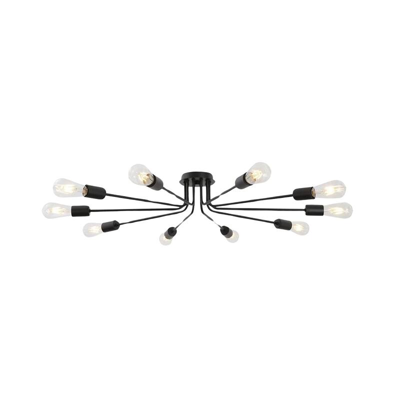 Modern 10-Light Semi Flush Mount Ceiling Chandelier, Dimmable Ceiling Lamp for Bedroom, Entryway, or Cafe - Gold