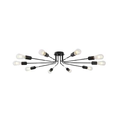Modern 10-Light Semi Flush Mount Ceiling Chandelier, Dimmable Ceiling Lamp for Bedroom, Entryway, or Cafe