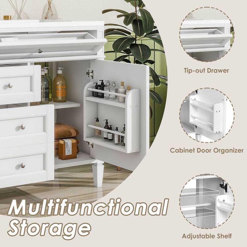 Modern Bathroom Vanity with Amber Storage, Ceramic Sink, 3 Drawers, Tip-Out Drawer, and Concealed Storage