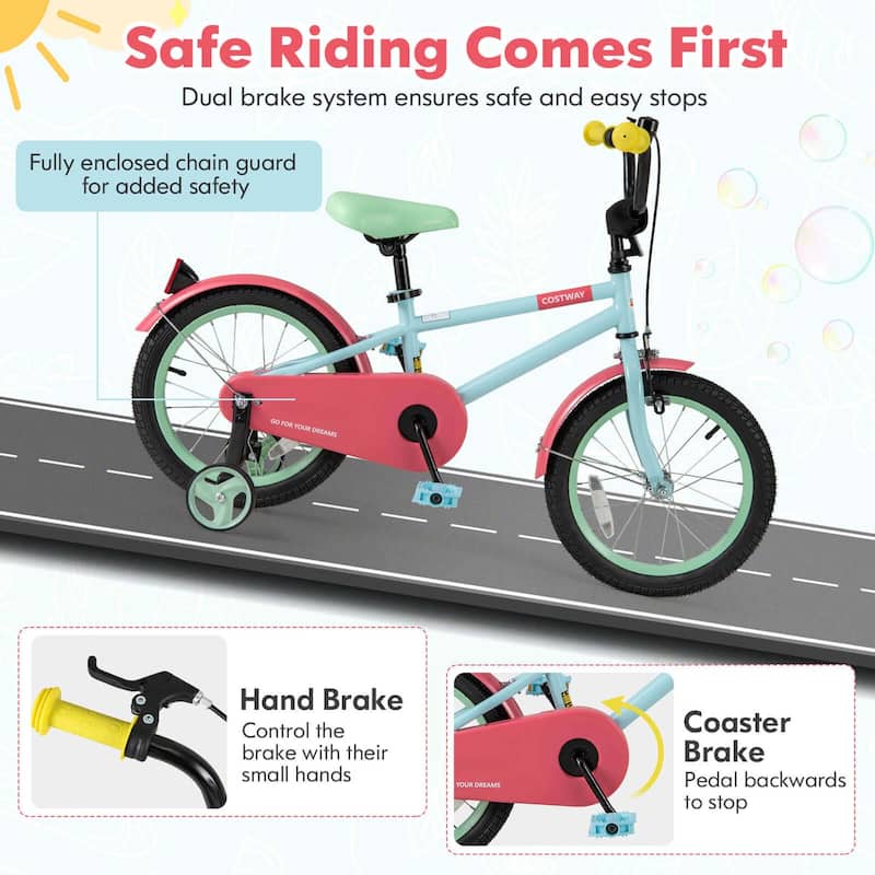 Costway 16" Kids Bike with Adjustable Saddle Handlebar Removable