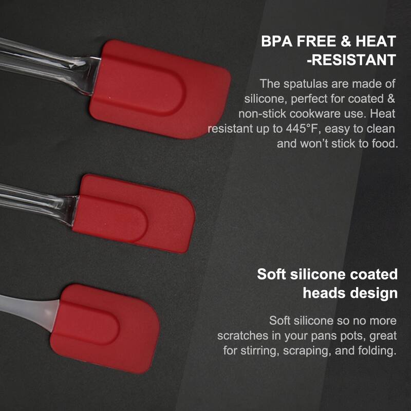 3pcs Flexible Silicone Spatula Set Heat Resistant Non Stick Cooking Red