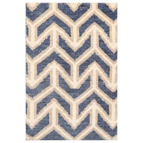 Hand Knotted Blue,Ivory Indo Tibetan Wool Oriental Area Rug (2x3) - 2' x 3'