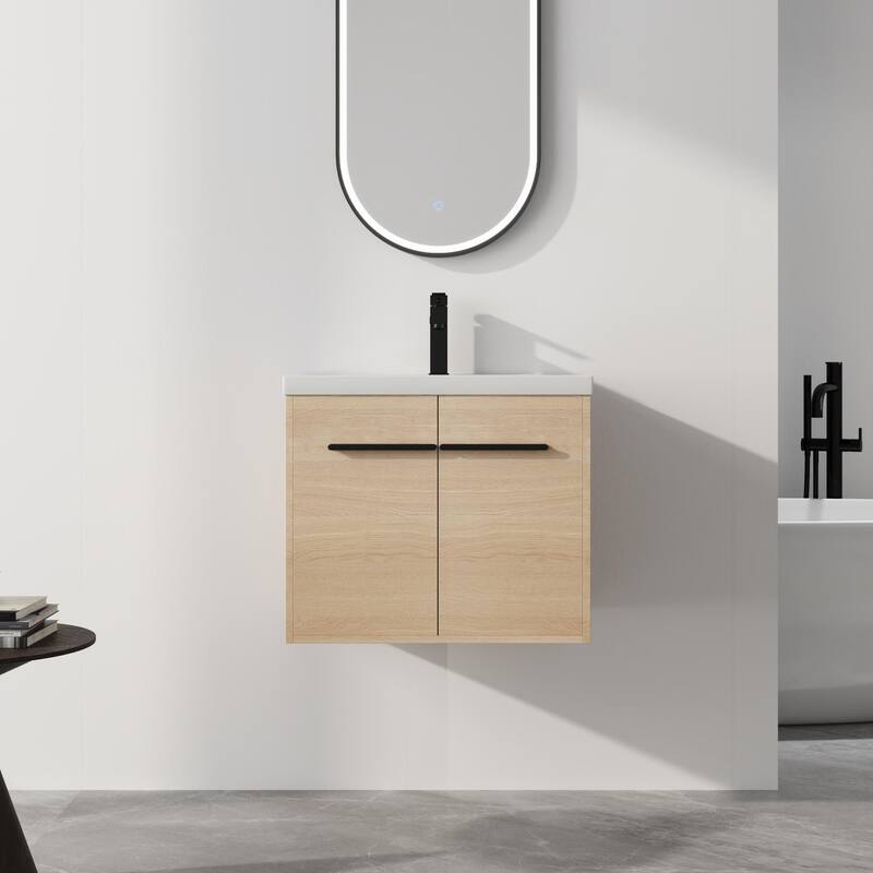 ARTCHIRLY 16/20/24/30/36 Inch Bathroom Vanity With Sink, Floating Bathroom Vanity With Soft Close Door - 24''W - Beige