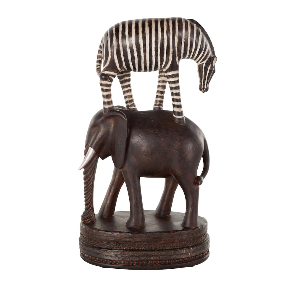 Multi Colored Polyresin Stacked Safari Animals Decorative Sculpture with Round Base