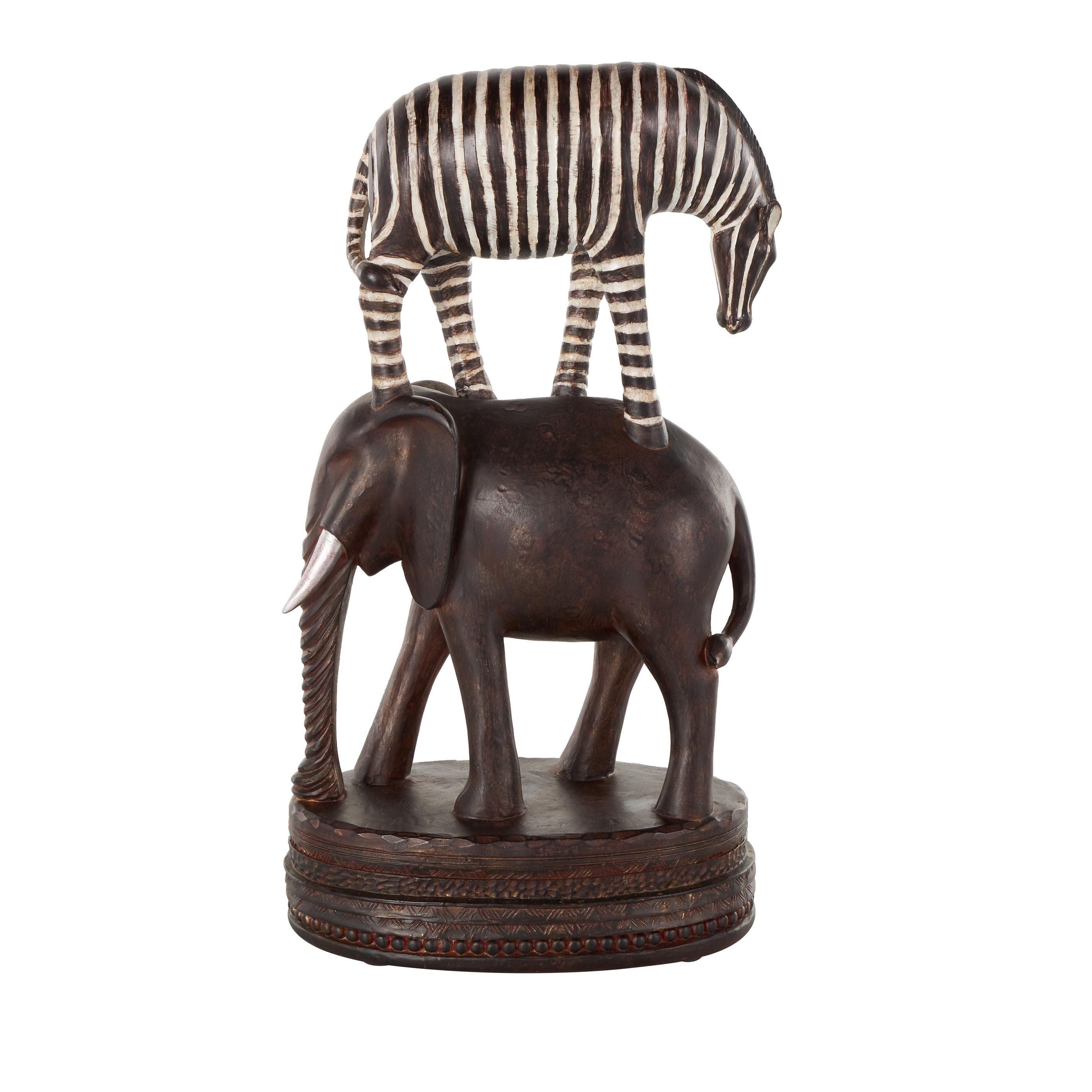 Multi Colored Polyresin Stacked Safari Animals Decorative Sculpture with Round Base