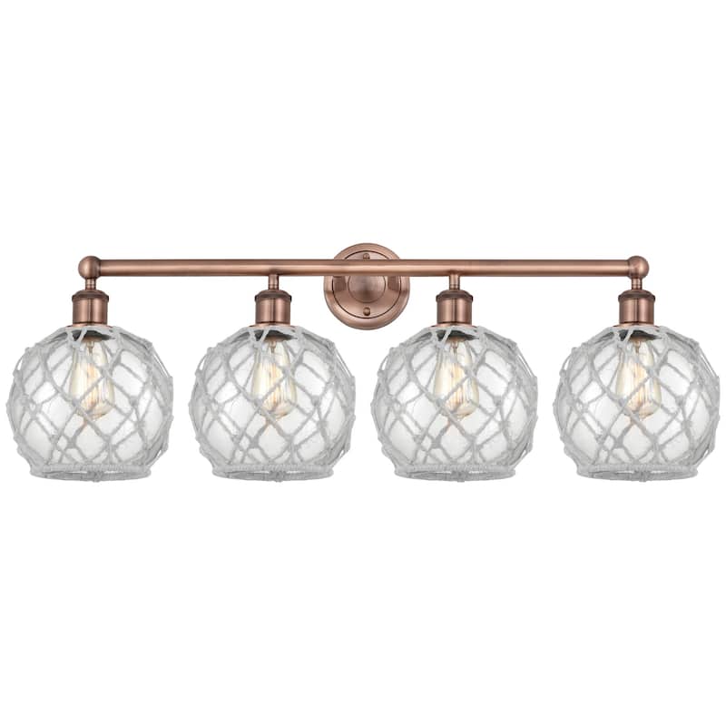 Innovations Lighting 616-4W-13-35 Farmhouse Rope Vanity Farmhouse Rope - Antique Copper / Clear Glass with White Rope