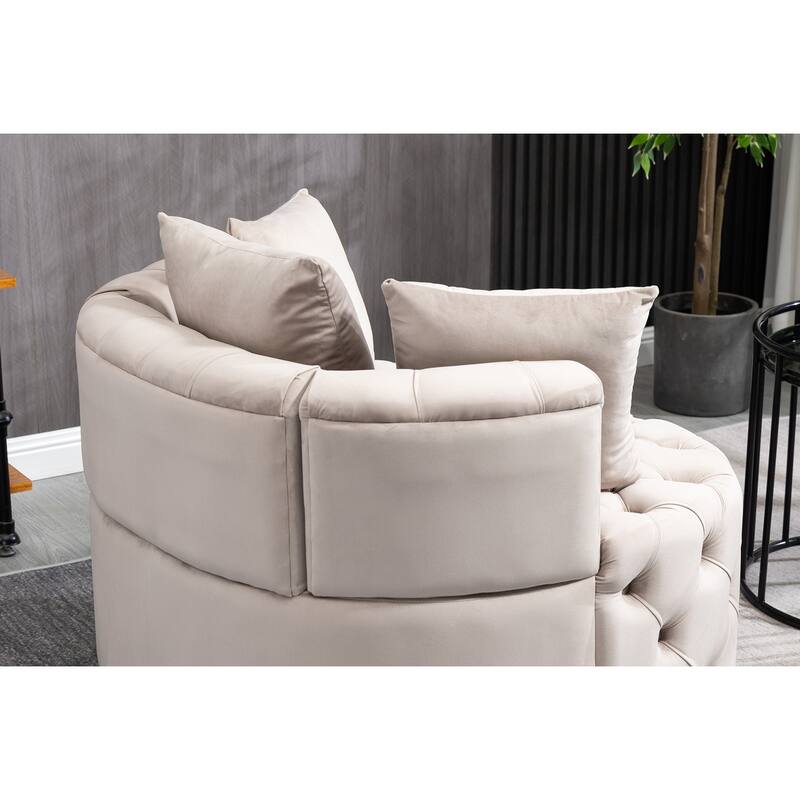 Oversized Barrel Accent Chair with 3 Pillows, Velvet Tufted Upholstered Round Club Chair, Ergonomic Reading Sofa Chair