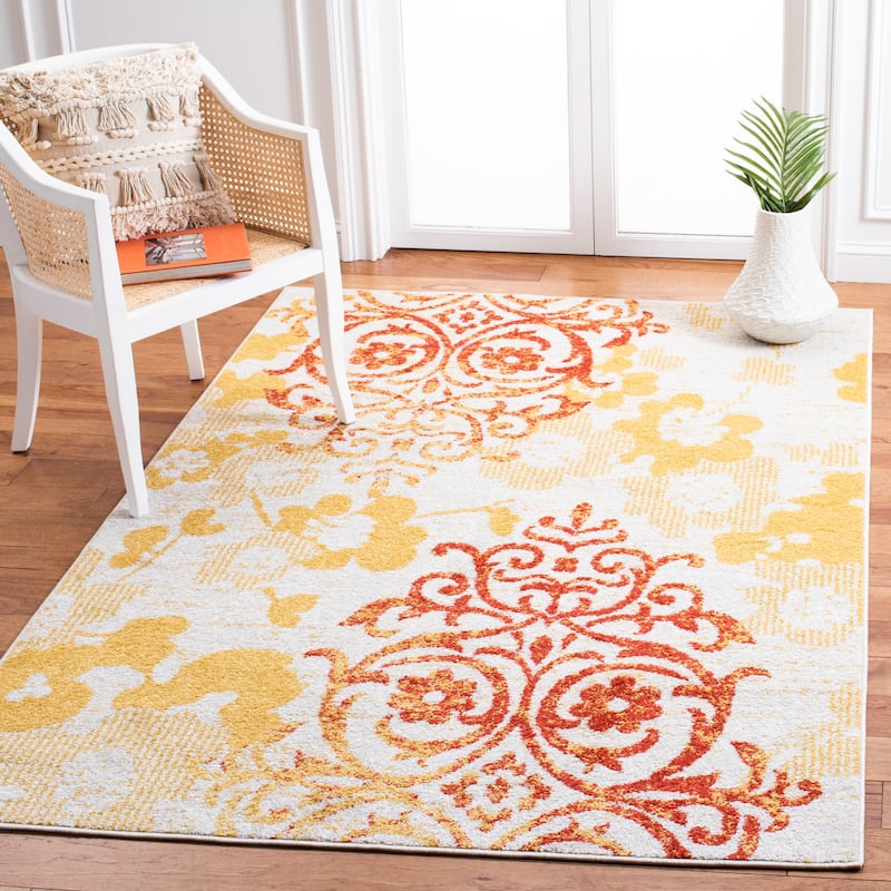 SAFAVIEH, Adirondack Rena Damask Floral Distressed Rug - 3' x 5' - Grey/Gold