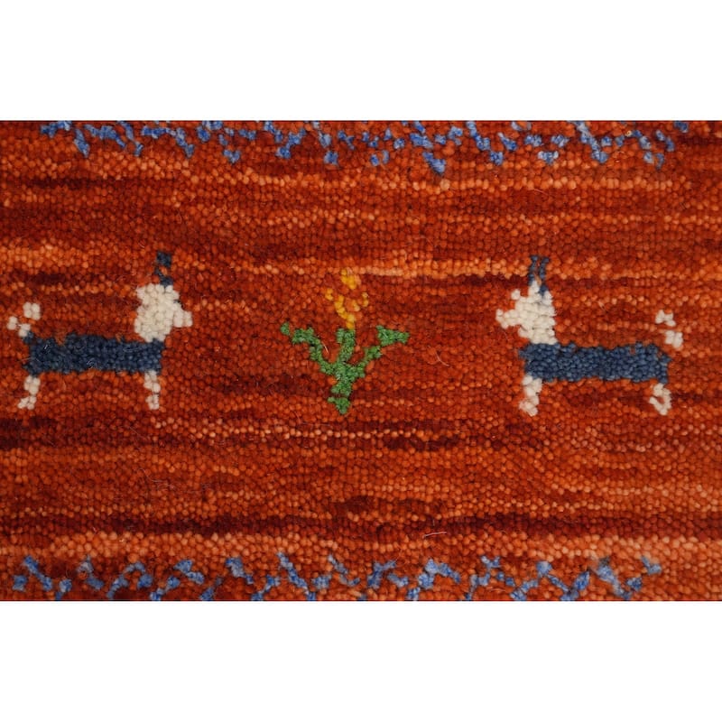 Hand Knotted Oriental 100% Wool Carpet Tribal Animal Pictorial Oranges & Rust Gabbeh Area Rug - 9' 7'' X 7' 9''