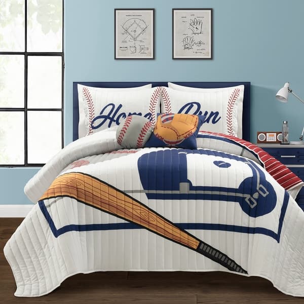 slide 2 of 17, Lush Decor Baseball Game Reversible Oversized Kids Quilt White/Red - Full - Queen