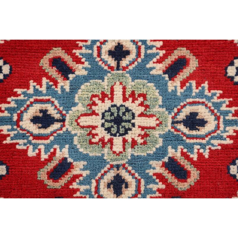 Red Kazak Oriental Accent Rug Handmade Geometric Foyer Wool Carpet - 2'10" x 3'11"