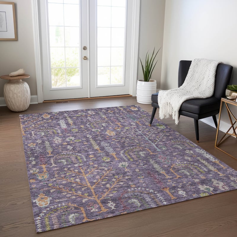 Machine Washable Indoor/ Outdoor Traditional Global Chantille Rug - Eggplant - 8' x 10'