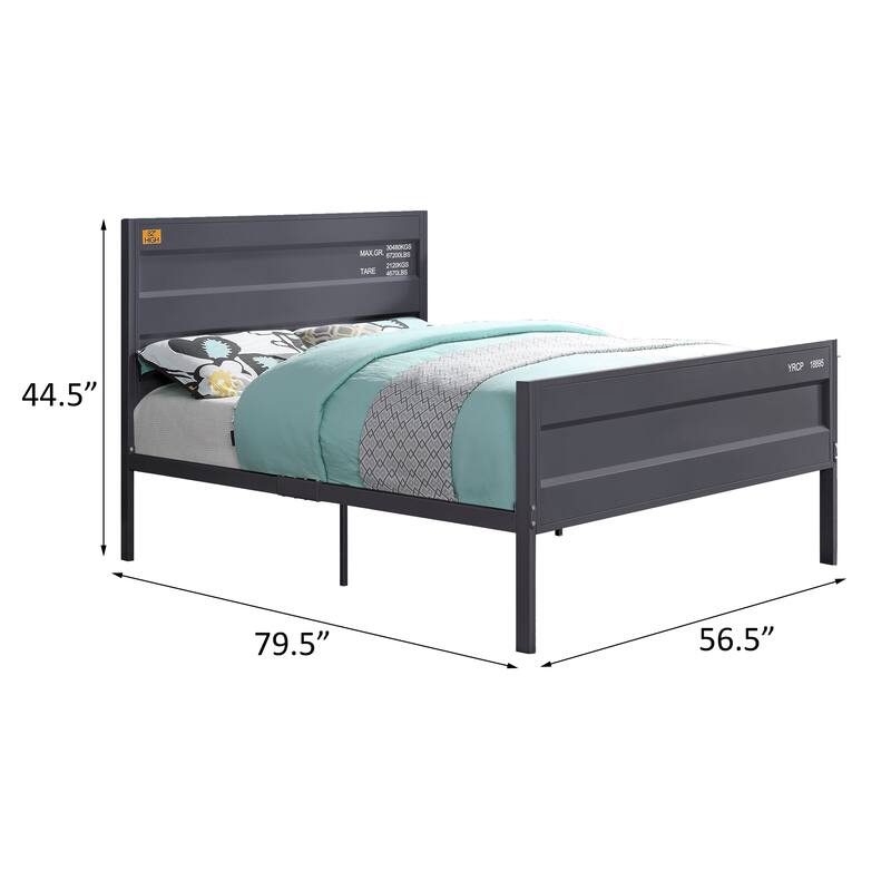 Industrial Style Gunmetal Platform Bed with Panel Headboard and Footboard, No Box Spring Required