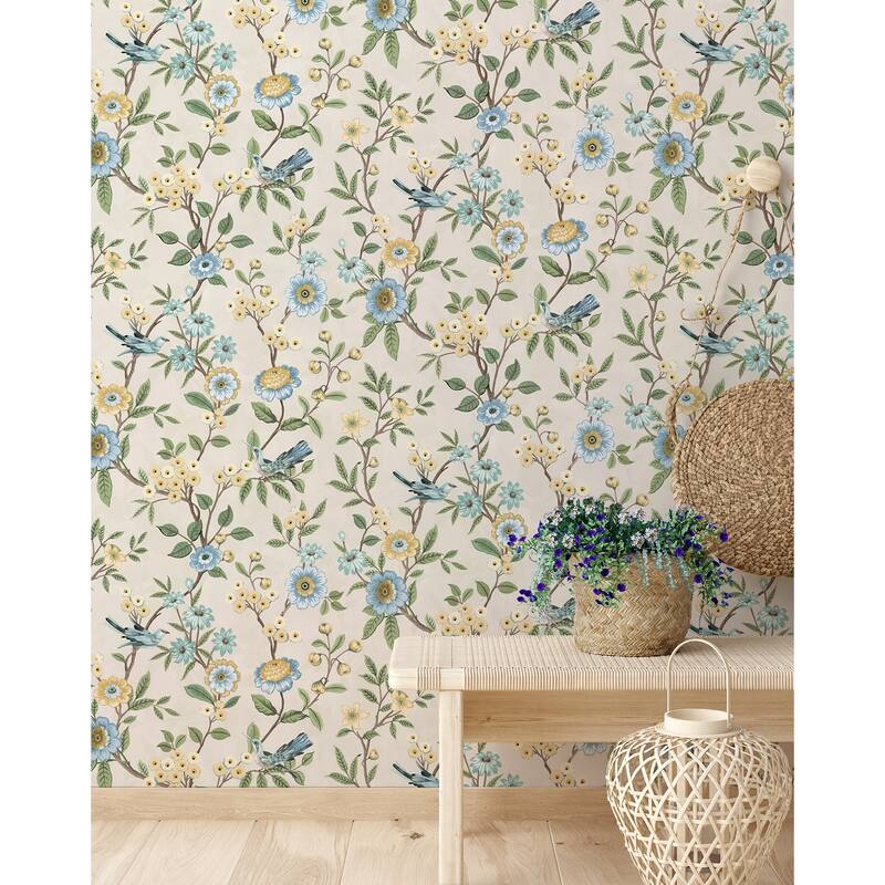 Fine Decor Elspeth Light Yellow Floral Trail Wallpaper
