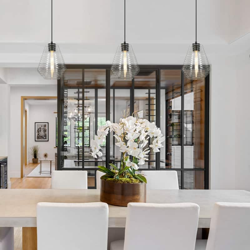 Modern Unique 1-light Ripped Glass Pendant Light Pear-Shaped Kitchen Island Light for Dining Room - 7.8"D × 11.5"H