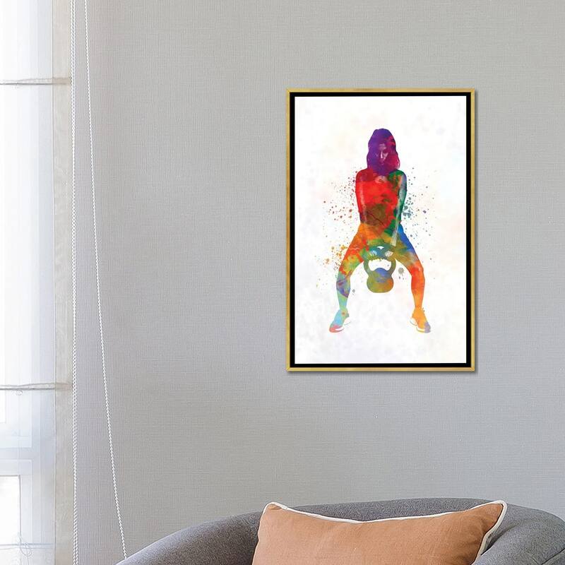 iCanvas "Crossfit Fitness Exercise Woman Lifting Kettlebell" by Paul Rommer Framed Canvas Print