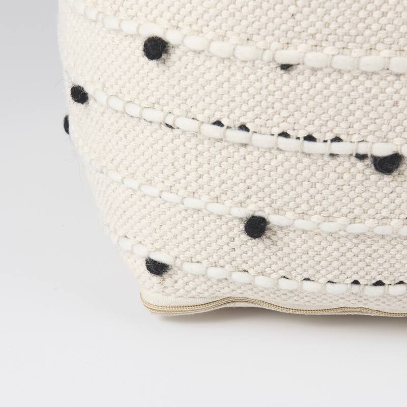 Mercana "Amaira" Cream / Black / White Patterned Wool & Cotton Square Pouf