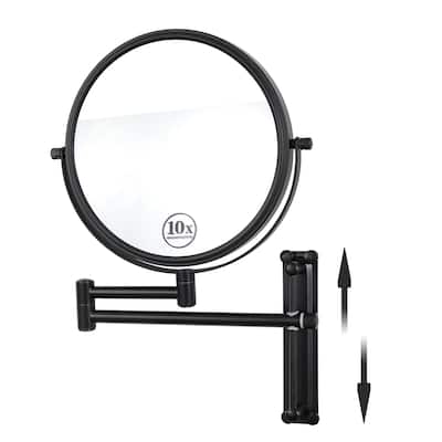 8 in. Small Round 10X HD Magnifying Double Sided Height Adjusted Telescopic Bathroom Makeup Mirror in Nickel Finished