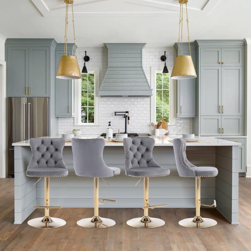 Velvet Upholstered Nailheads Tufted Swivel Bar Stools (Set of 6) - Grey GoldBase Set of 4