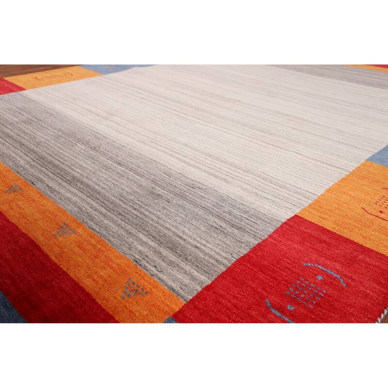 Geometric Gabbeh Oriental Area Rug Hand-Knotted Wool Carpet - 6'8" x 9'9"