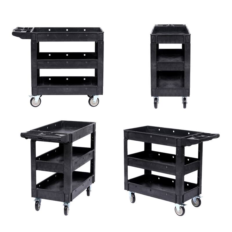 Utility Service Cart, Heavy Duty Plastic Rolling Utility Cart with Wheels, Ergonomic Storage Handle for Warehouse Garage