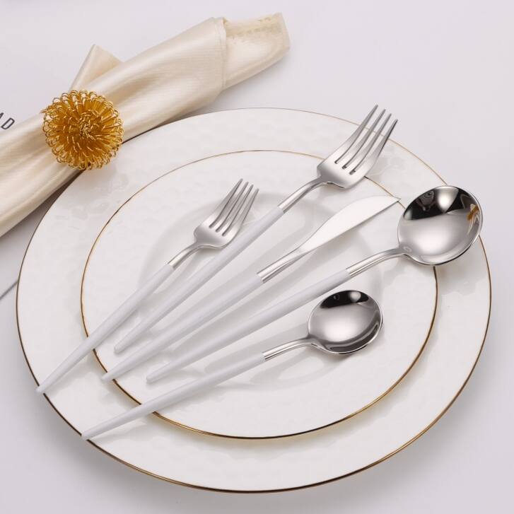 20 Pc Flatware Set Silver with White Morne Handles - Silver/White - Service for 4