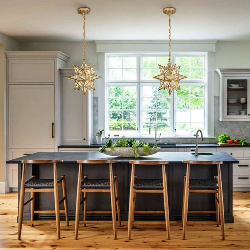 Ibiza Moravian Star Pendant Light Chandelier Seeded Glass 13-Inches