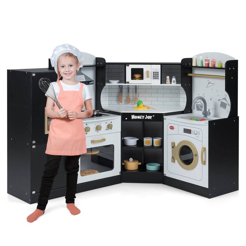 Costway Corner Play Kitchen Toddler Kitchen Playset with Range Hood, - See Details - Black