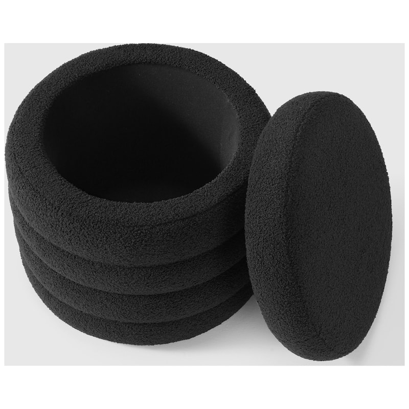 Bayville 16" Tall Sherpa Round Ottoman With Storage