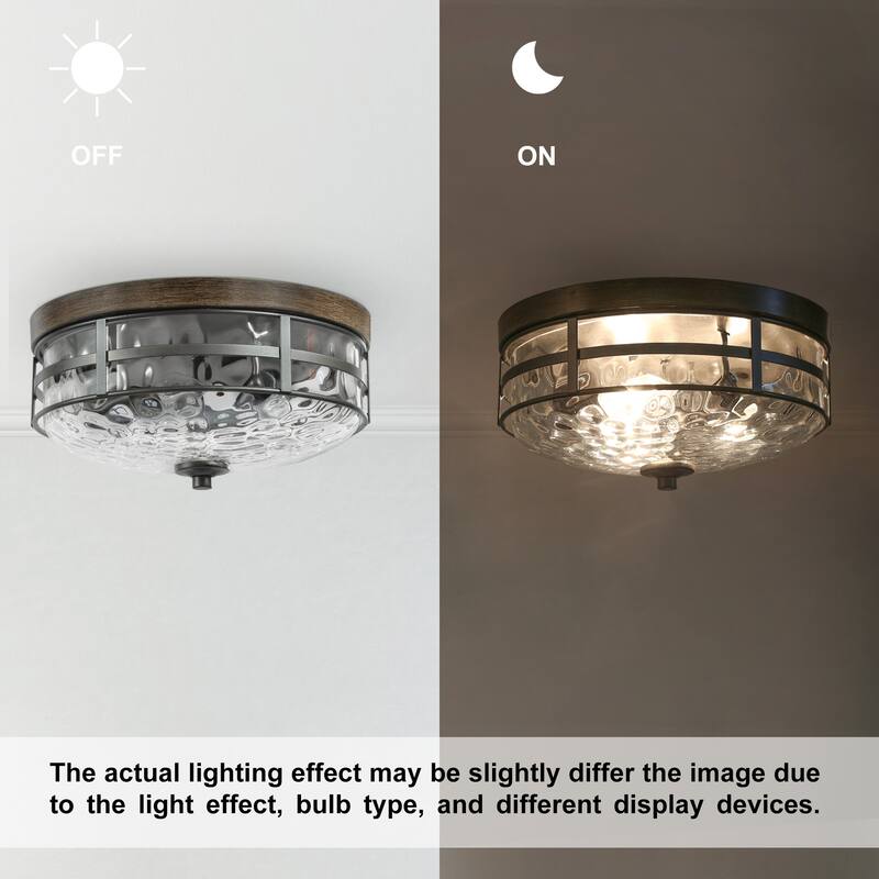 Rustic Farmhouse Drum 3-Light Water Ripple Glass Metal Flush Mount Light Modern Ceiling Light for Entryway