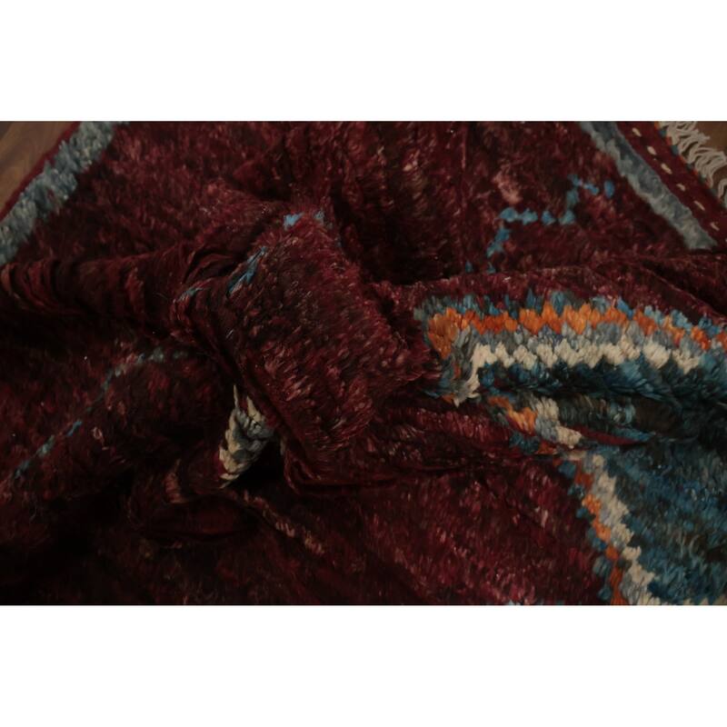 Hand Knotted Oriental 100% Wool Carpet Modern Tribal Red Moroccan Area Rug - 10' 0'' X 6' 9''