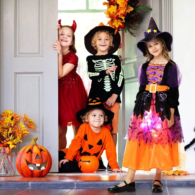 Halloween Witch Costume for Girls Toddler,Light Up Witch Costume,M